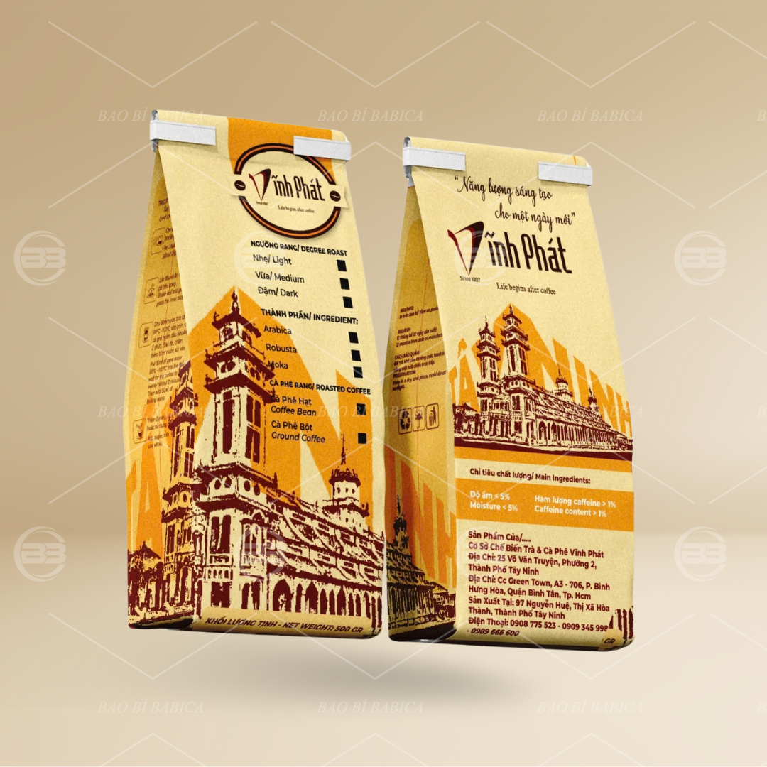 Túi 4 cạnh giấy kraft in offset Túi 4 cạnh giấy kraft in offset