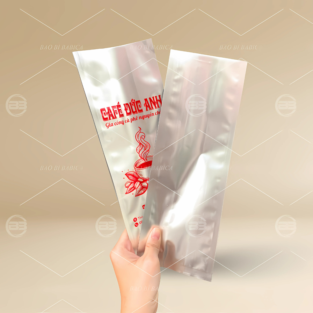 túi 4 cạnh bạc in kéo lụa size 500g túi 4 cạnh bạc in kéo lụa size 500g