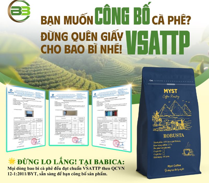 sản xuất bao bì cafe phải có giấy vsattp
