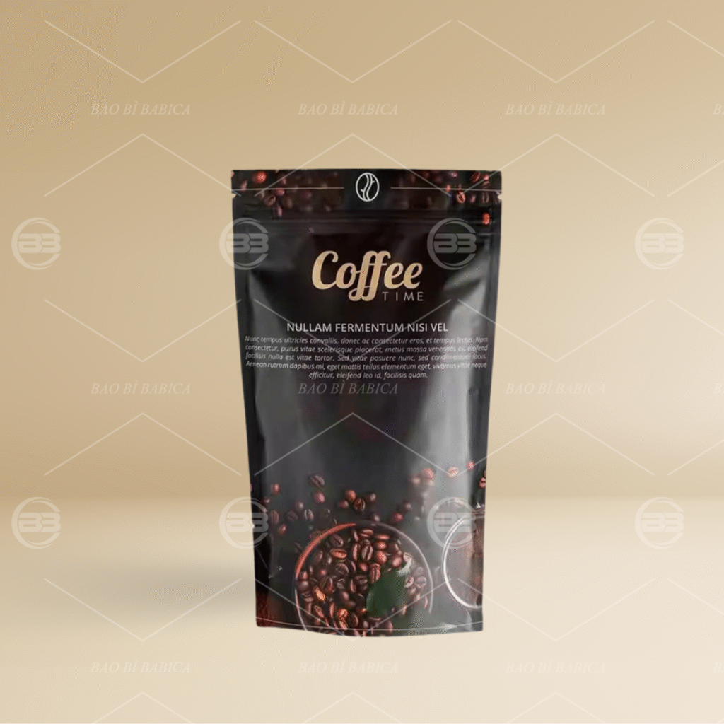 Túi zip đáy đứng in trục ống đồng size 500g